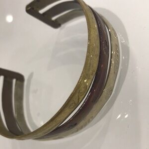 Bracelet silver gold and copper metal triple row cuff adjustable flower design